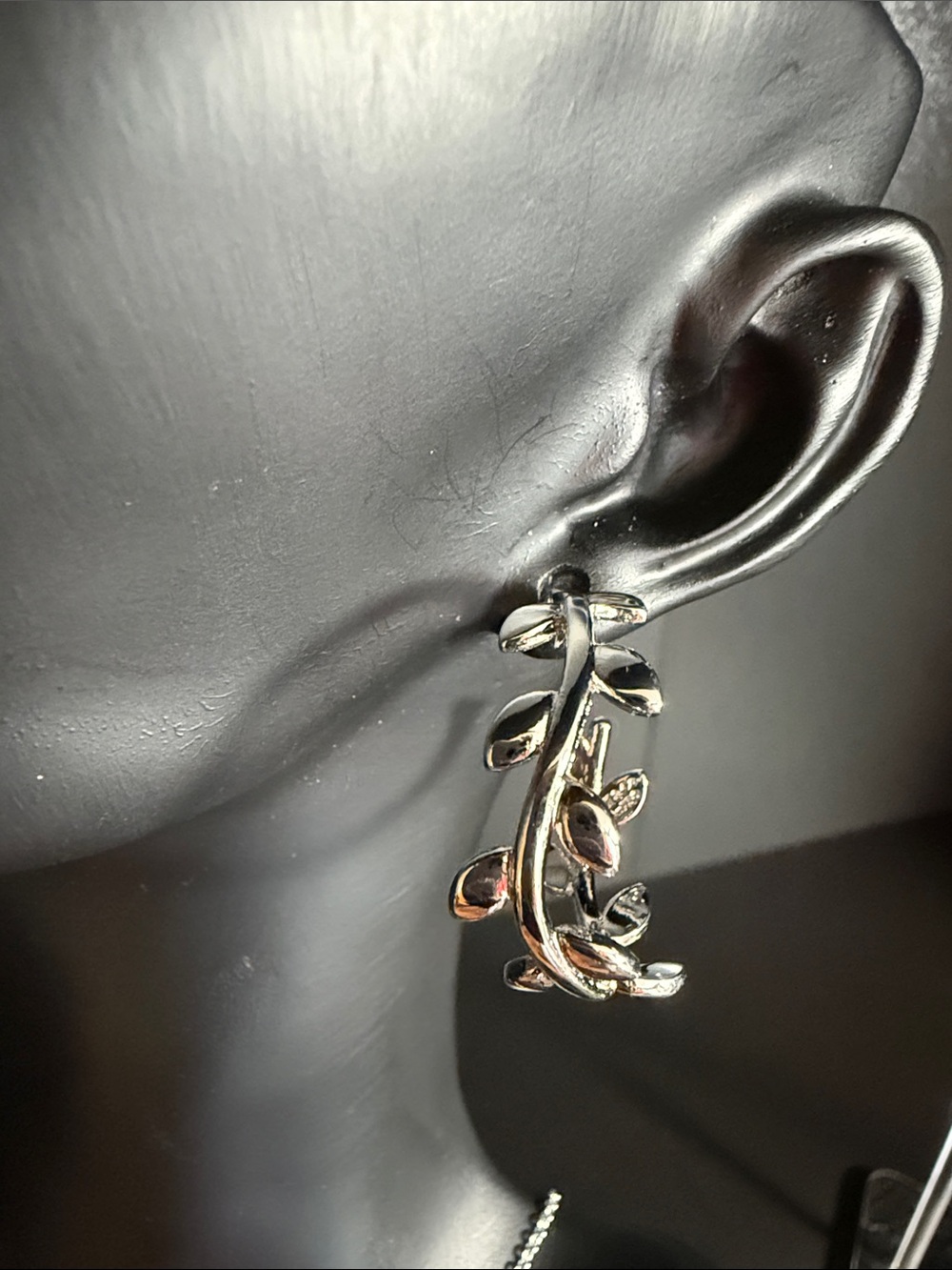 Silver Leaf Vine Hoop Earrings for Women